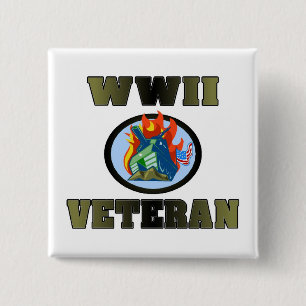 WWII Veteran 2 Inch Square Button