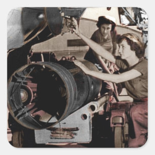 WWII Women Working on Airplane Square Sticker