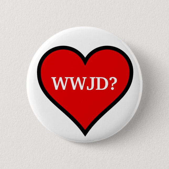 WWJD Heart 2 Inch Round Button (Front)