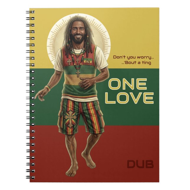 WWJD Reggae Vibes, Everyday Jesus, Rasta One Love Notebook (Front)
