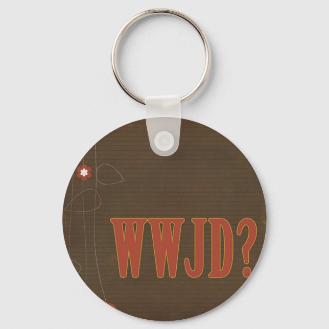 WWJD rust text whimsy Keychain (Front)