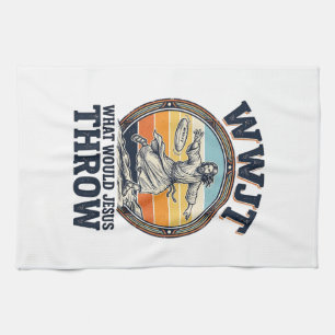 WWJT What Would Jesus Throw Vintage Disc Shirt_1 Kitchen Towel