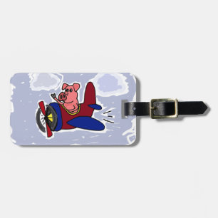 WX- Flying Pig in Airplane Cartoon Luggage Tag