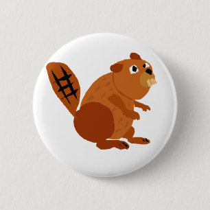 WX- Funny Beaver Primitive Art 2 Inch Round Button