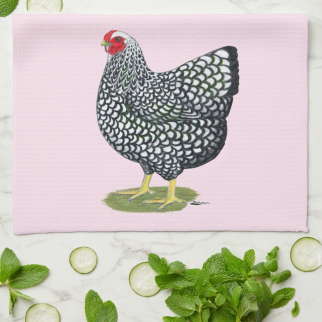Wyandotte:  Silver-laced Hen Kitchen Towel (Folded)