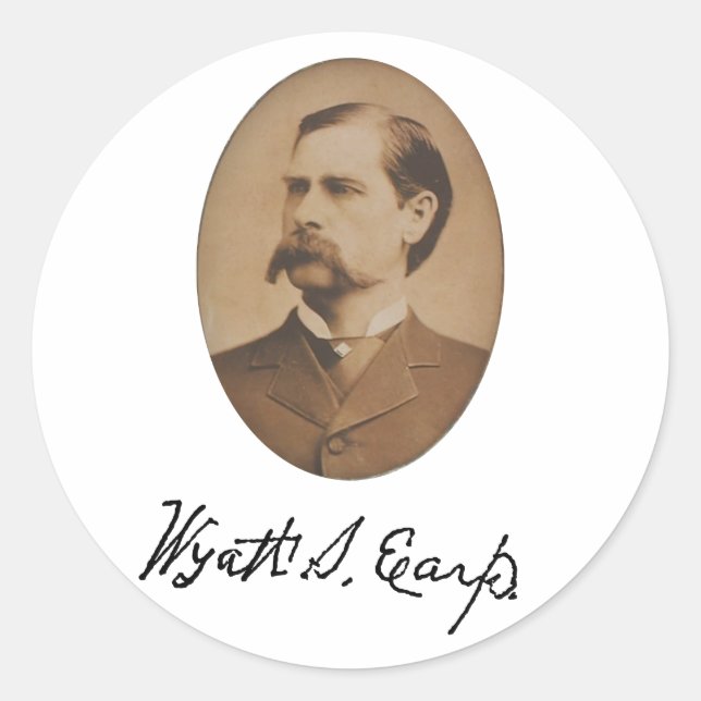 Wyatt Earp Portrait and Signature Classic Round Sticker (Front)