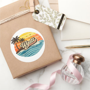 Wyatt Retro Sunset Name Design Classic Round Sticker