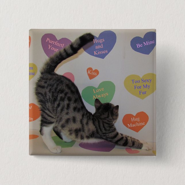Wyatt's Valentine's Day - Cat Conversation Hearts 2 Inch Square Button (Front)