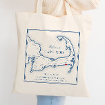 Wychmere Harwich Port MA Wedding Favour Welcome Tote Bag<br><div class="desc">These custom Cape Cod map tote bags are the perfect wedding favour to welcome your guests to your Wychmere Beach Club destination wedding in Harwich Port, MA. Fill them with "Welcome to Cape Cod" welcome bag goodies, or customize them as gifts for your wedding party. Move the heart by clicking...</div>