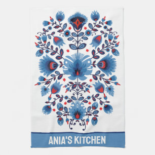  Wycinanki Lowicz Overture in Blue and Red Kitchen Towel