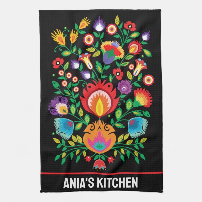 Wycinanki Petal Symphony in the Night Kitchen Towel (Vertical)