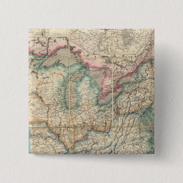 Wyld's Military Map Of The United States 2 Inch Square Button (Front)