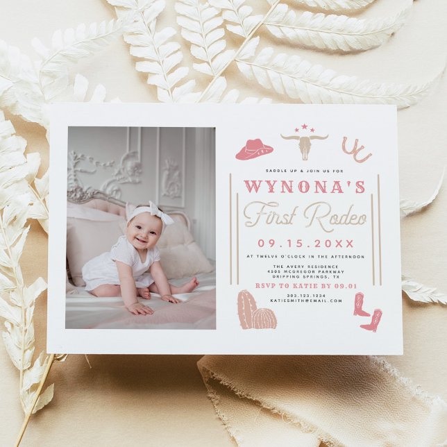 WYNONA Blush Pink 1st Rodeo Cowgirl Birthday Invitation (Creator Uploaded)