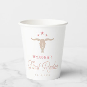 WYNONA Pink Cowgirl First Rodeo Birthday Party Paper Cups