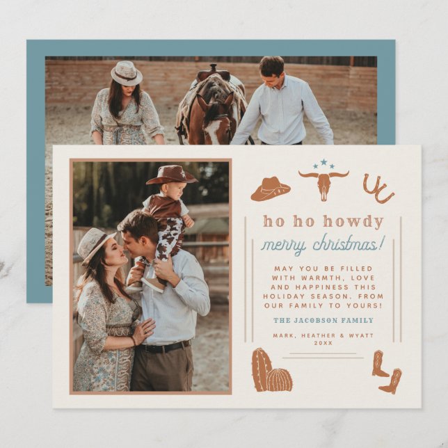 WYNONA Terracotta Western Cowboy Christmas Card (Front/Back)