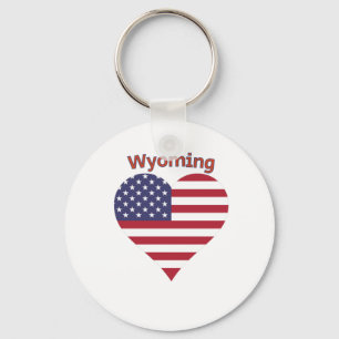 Wyoming American Flag Heart Keychain