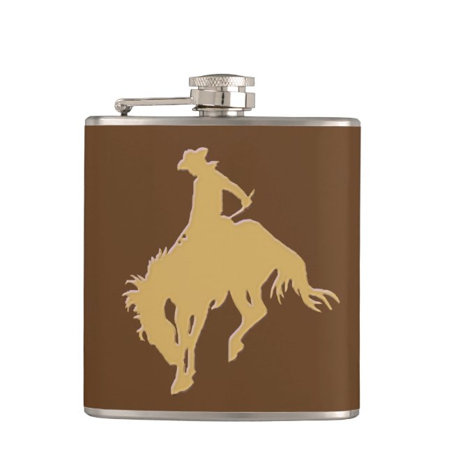 Wyoming Bucking Horse Gold Hip Flask (Front)