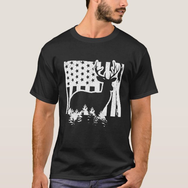 Wyoming Elk Hunting State Map US Flag Patriotic Hu T-Shirt (Front)