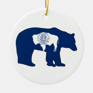 Wyoming Flag Bear Ceramic Ornament