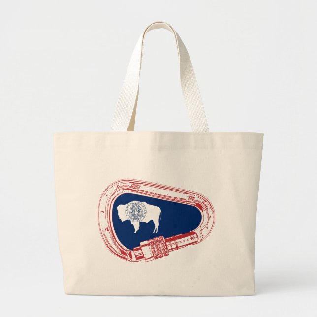 Wyoming Flag Climbing Carabiner Large Tote Bag (Front)