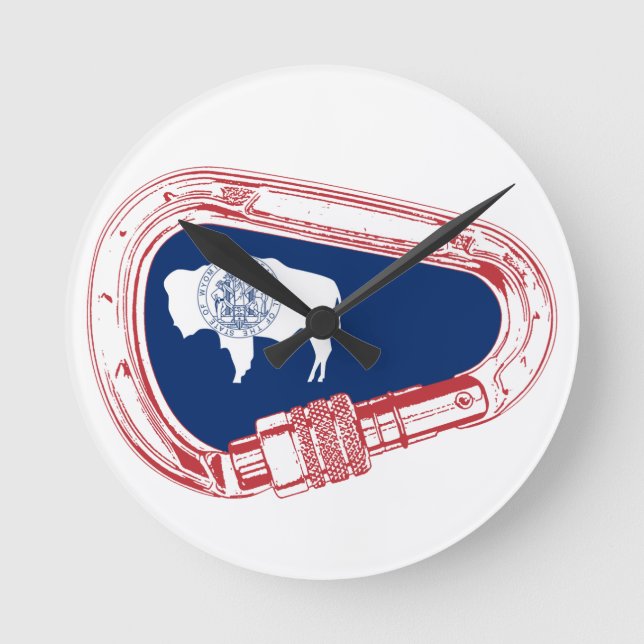 Wyoming Flag Climbing Carabiner Round Clock (Front)
