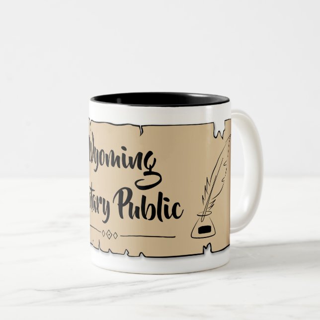 Wyoming Notary Public Scroll Feather Quill Two-Tone Coffee Mug (Front Right)