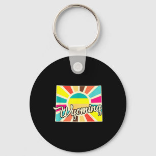 Wyoming retro sunburst colourful outdoor and keychain