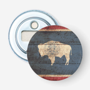 Wyoming State Flag on Old Wood Grain Bottle Opener