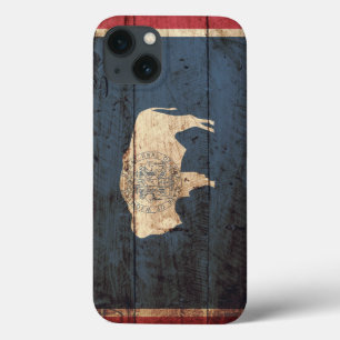 Wyoming State Flag on Old Wood Grain iPhone 13 Case