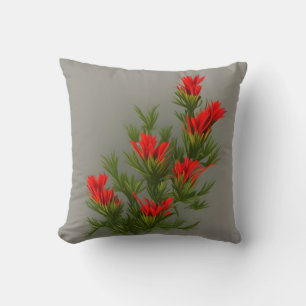 Wyoming State Flower - Indian Paintbrush Throw Pillow