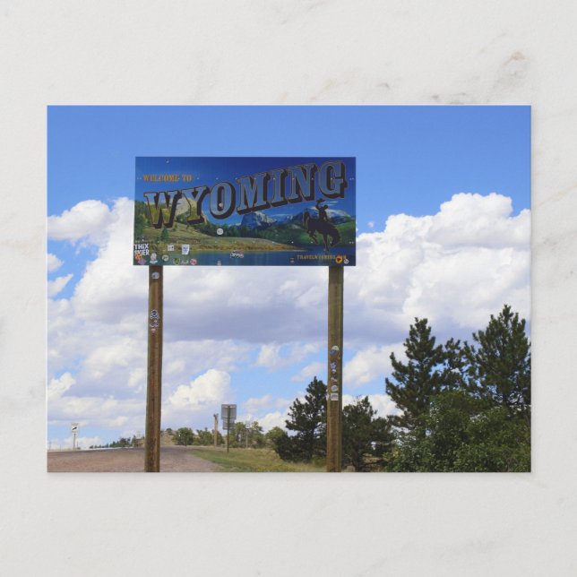 Wyoming State Line Sign Postcard (Front)
