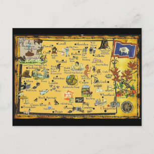 Wyoming State Map Postcard