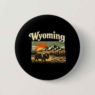 Wyoming State Retro Bison Mountain Sunset 2 Inch Round Button