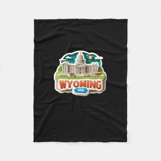 Wyoming Sticker  Fleece Blanket (Front)