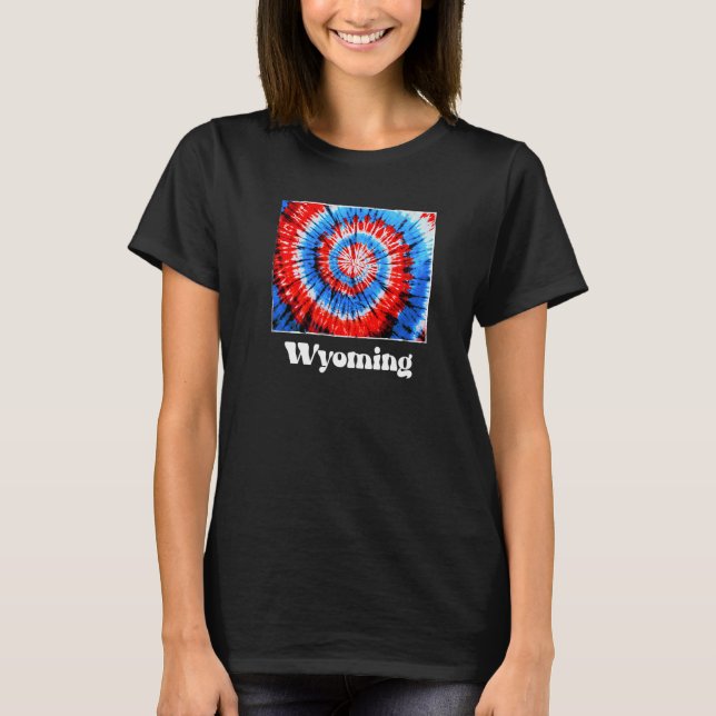 Wyoming Tie Dye Red White Blue Patriotic T-Shirt (Front)