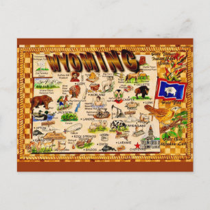Wyoming Vintage Map Greetings Postcard