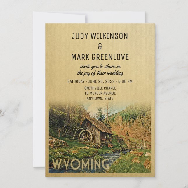 Wyoming Wedding Invitation Rustic Cabin Mill (Front)