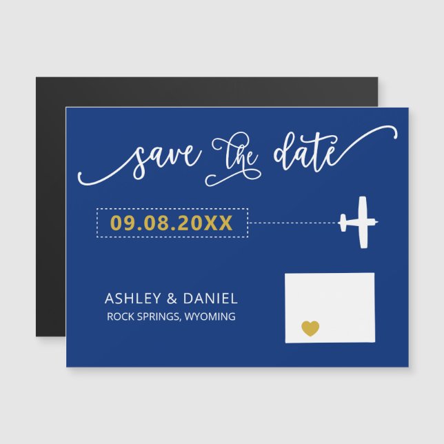 Wyoming Wedding Save the Date Card, Map Magnetic Invitation (Front/Back)