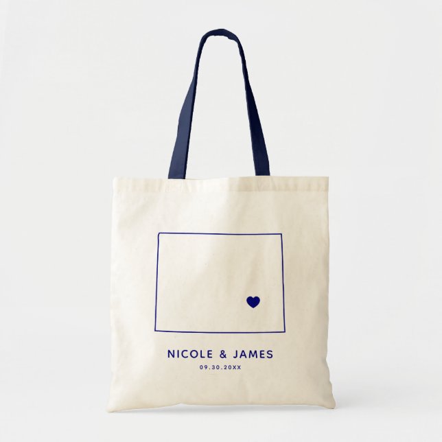 Wyoming Wedding Welcome Bag Map Tote, Navy Blue (Front)