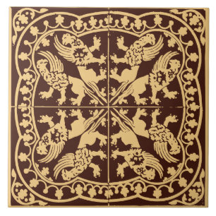 Wyvern Griffin Beast Medieval Brown Gold Vintage Tile