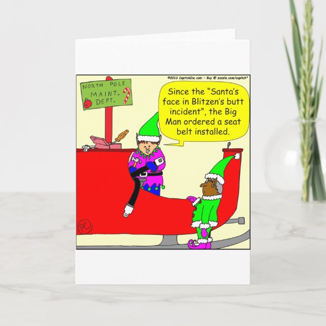 x07 Santa Hit Blitzen's butt  - Santa cartoon Holiday Card (Front)