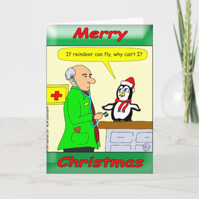 x14 reindeer can fly cartoon holiday card (Front)