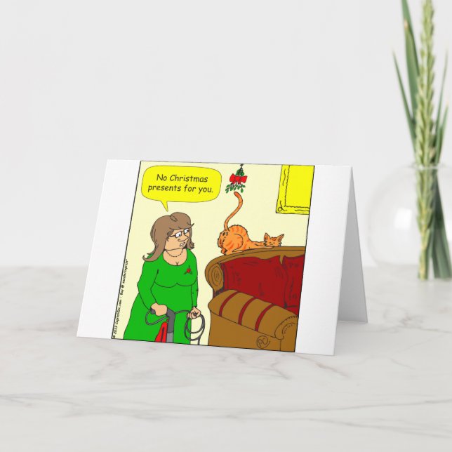 x55 Cat butt mistletoe Christmas cartoon Holiday Card (Front)