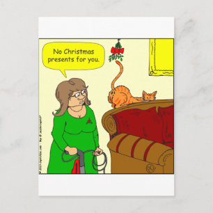 x55 Cat butt mistletoe Christmas cartoon Holiday Postcard