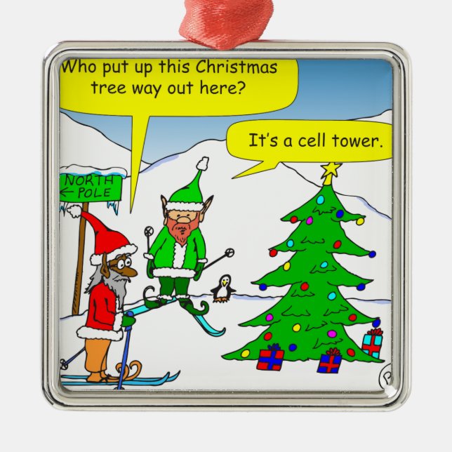 x56 cell tower christmas tree cartoon metal ornament (Front)