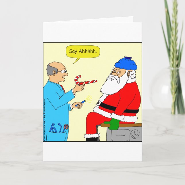 x85 Santa say ahhh Cartoon Holiday Card (Front)