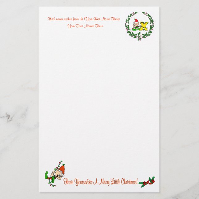 X - CHRISTMAS ELF MONOGRAM STATIONERY (Front)