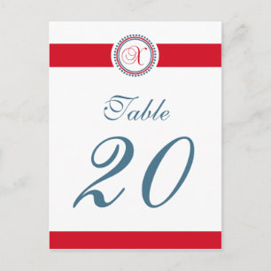 X Dot Circle Monogram Table Number (Red / Blue) Postcard