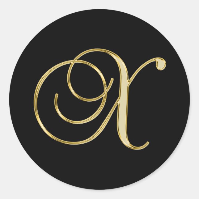 X gold monogram on black classic round sticker (Front)