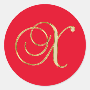 X gold monogram on red classic round sticker